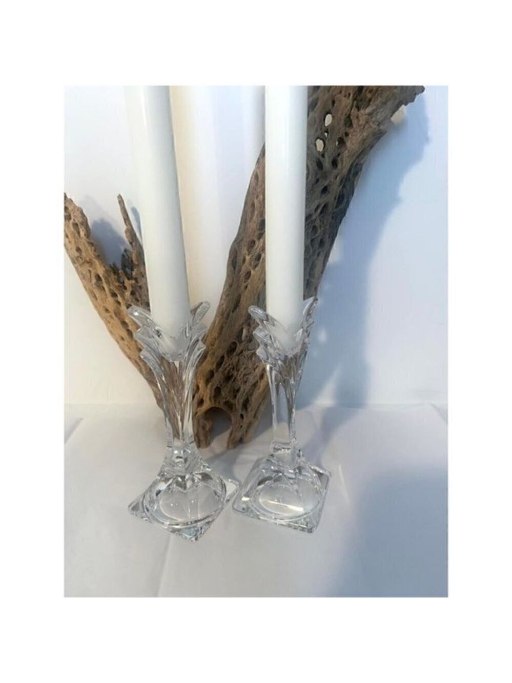 Mikasa Lead Crystal Art Deco Taper Candle Holders Set